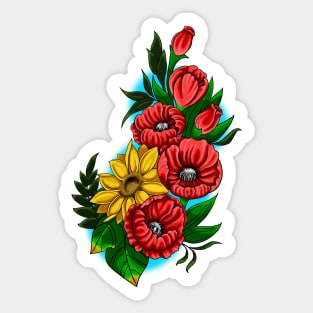 Poppies and Sunflower Tattoo Design Sticker